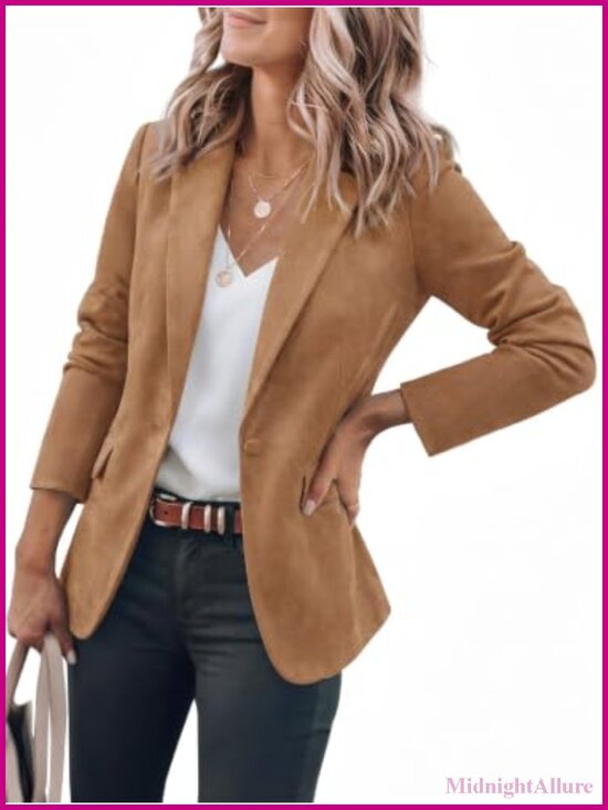 Jackets & Blazers - Faux Suede Long Sleeve Blazer Notch Lapel Business Casual Tailored